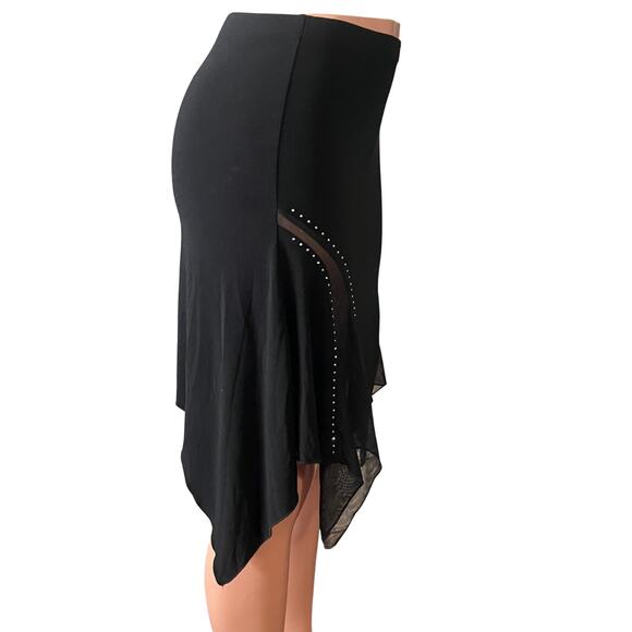 Vintage Y2K Black Handkerchief Skirt Size L Sheer Panels Rhinestone Goth USA - Picture 4 of 7